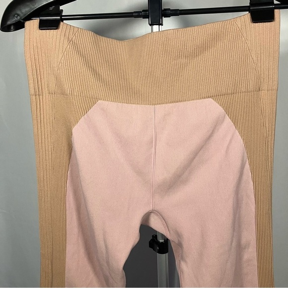 Ryka Pink and Tan High-Waisted, ribbed, seamless compression leggings, XL - Picture 2 of 7
